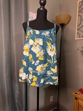 stars above Teal Floral Spaghetti Strap Tank with Yellow & White Blooms